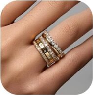 Gold Rings for Women Non Tarnish,  Gold Plated Dainty Stacking Cubic Zirconia Thumb Rings, Gold Knuckle Women Rings Set Jewelry Size 5-10
