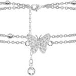 Butterfly Silver - Adjustable Layered - Jewelry Anklet Gifts for Women Teen Girls