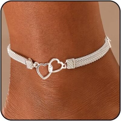 Silver Ankle Bracelets for Women Diamond Anklets for Women Waterproof Cross Heart Butterfly Anklets for Women Large Ankle Tennis Rhinestone Anklet Plus Size Anklets for Women Big Ankles Beach Summer Foot Jewelry