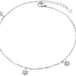 Anklet for Women S925 Sterling Silver Adjustable Foot Heart Lotus Infinity Moon Srars Flower Pearl Multilayer Layered Ankle Bracelet Beach Jewelry