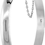 Sterling Silver Bangle Bracelet High Polished Safety Chain, 1/4 inch wide