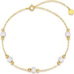 Real Gold Opal Anklet for Women, Yellow Gold Simulated White Opal Anklets Bracelets for Women Beach Foot Jewelry Birthday Christmas Gifts for Her Wife Girlfriend, 8+1.5 Inch