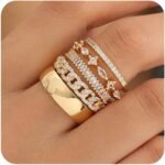 Stackable Gold Rings for Women Non Tarnish Trendy Dainty  Gold Plated Stacking Cubic Zirconia Thumb Ring Set Pack Statement Chunky Band Rings Promise Engagement Rings Size 7 8 9 10 11