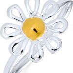 Delicate Tiny Two Tone Flower Daisy Ring For Teen For Women Thin 1MM Band 14K Gold Plated . Sterling Silver