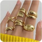 Chunky Gold Rings for Women Non Tarnish, 18K Gold Plated Stackable Thumb Ring, Statement Women Rings Set