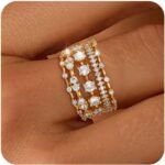 Stackable Silver Gold Rings for Women Non Tarnish  Gold Plated Thumb Cubic Zirconia Rings for Women Dainty Pinky Promise Wedding Ring Set Women's Engagement Eternity Band Rings Gold Jewelry