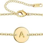 Initial Charm Bracelet for Women 18K Gold Plated stainless steel Coin Disc Engraved Letter Bracelet Personalized Monogram Name Bracelet for Girls