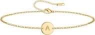 Initial Charm Bracelet for Women 18K Gold Plated stainless steel Coin Disc Engraved Letter Bracelet Personalized Monogram Name Bracelet for Girls