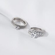 Platinum or Gold Plated Sterling Silver Wedding Set Rings set with Round Cut Infinite Elements Cubic Zirconia - Image 2