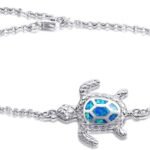 Blue Opal Sea Turtle Ankle Sterling Silver Anklet Fine Jewelry for Women Gifts 4 Level Adjustable Anklet (Large Bracelet)