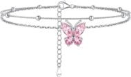 925 Sterling Silver Anklets for Women Sparkling Birthstone Ankle Bracelets for Women Layered Butterfly Anklet With Beaded Anklets for Women （With Gift Box