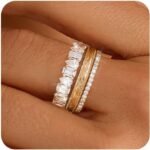Stackable Gold Rings for Women Non Tarnish Chunky  Gold Plated Rings that Don't Tarnish Engagement Cubic Zirconia Ring Set Stack Dainty Pinky Wedding Bands Thumb Rings Gold Jewelry Size 6-11