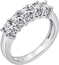 Platinum or Gold Plated Sterling Silver Princess-Cut 5-Stone Ring made with Infinite Elements Zirconia
