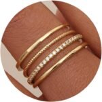 Gold Plated 1.3mm Thin Stackable Rings for Women - Minimalist Non Tarnish Half Cubic Zirconia Band Rings - Dainty Trendy Statement Stacking Rings Set Size 5-10