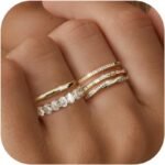 5PCS Stackable Gold Silver Rings for Women, Non Tarnish Dainty Cubic Zirconia Rings,  Gold Plated Minimalist Wedding Band Rings Set, Trendy Statement Stacking Rings Size 5-10