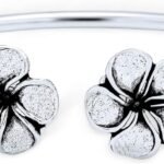 Balinese Bali Style Flower Ball Tips Bypass Stacking Black Rose Bangle Cuff Bracelet For Women Teen Oxidized . Sterling Silver