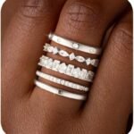 Stackable Gold Rings for Women Non Tarnish Dainty  Gold/Silver Plated Stacking Thumb Rings Cubic Zirconia Eternity Wedding Band Rings Gold Jewelry Size 6-10
