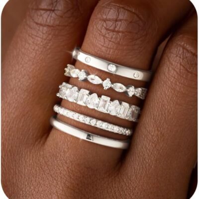 Stackable Gold Rings for Women Non Tarnish Dainty  Gold/Silver Plated Stacking Thumb Rings Cubic Zirconia Eternity Wedding Band Rings Gold Jewelry Size 6-10