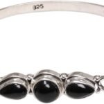 Artisan Handmade Onyx Bangle Bracelet . Sterling Silver Black Indonesia Birthstone 'Vision of Loveliness'