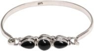Artisan Handmade Onyx Bangle Bracelet . Sterling Silver Black Indonesia Birthstone 'Vision of Loveliness'
