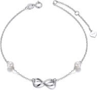Gold Infinity Anklets for Women, Real Pearl Love Knot Ankle Bracelet Jewelry Gifts for Her, 8.6-10.2 Inch