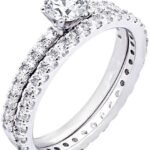 Platinum or Gold Plated Sterling Silver Wedding Set Rings set with Round Cut Infinite Elements Cubic Zirconia