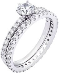 Platinum or Gold Plated Sterling Silver Wedding Set Rings set with Round Cut Infinite Elements Cubic Zirconia