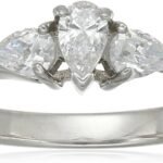 Platinum-Plated Sterling Silver Infinite Elements Cubic Zirconia Pear 3-stone Ring