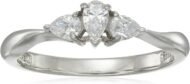 Platinum-Plated Sterling Silver Infinite Elements Cubic Zirconia Pear 3-stone Ring