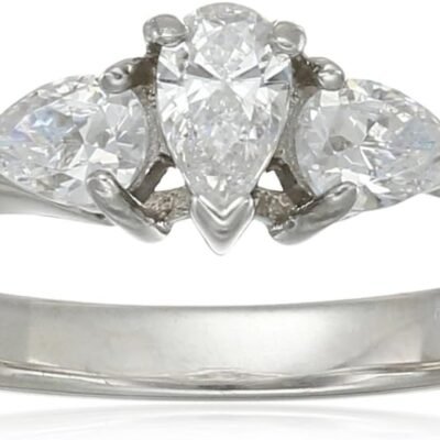 Platinum-Plated Sterling Silver Infinite Elements Cubic Zirconia Pear 3-stone Ring
