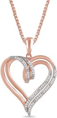Sterling Silver Diamond Double Heart Pendant Necklace (1/10 cttw),18"