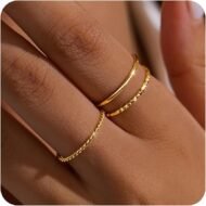 Gold Rings for Women Non Tarnish, Dainty  Gold Plated Stackable Thin Thumb Ring Set Trendy Pinky Wedding Bands Engagement Rings for Women Size 4 5 6 7 8 9 10 11