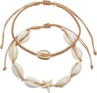 Women's 2 Piece Ankle Bracelets Set Shell Anklet Chain Adjustable Foot Jewelry