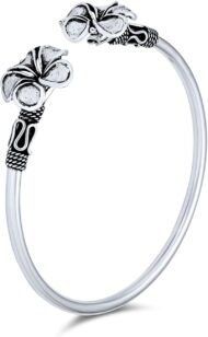 Balinese Bali Style Flower Ball Tips Bypass Stacking Black Rose Bangle Cuff Bracelet For Women Teen Oxidized . Sterling Silver - Image 2