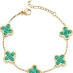 18K Gold Plated Clover Lucky Bracelet for Women White/Black/Red/Green Bracelets Cute Link Bracelets Jewelry Gifts Trendy for Women Teen Girls