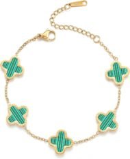 18K Gold Plated Clover Lucky Bracelet for Women White/Black/Red/Green Bracelets Cute Link Bracelets Jewelry Gifts Trendy for Women Teen Girls
