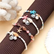 Beach  Shell Anklet for Women Waterproof Beaded Ankle Bracelets Adjustable Starfish Seashell Pearl Foot Chain Boho Jewerly Present for Summer Beach Party (White) - Image 2