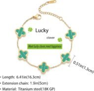 18K Gold Plated Clover Lucky Bracelet for Women White/Black/Red/Green Bracelets Cute Link Bracelets Jewelry Gifts Trendy for Women Teen Girls - Image 2
