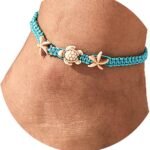 Boho Anklets Bracelets Blue Turtle Starfish Anklet String Bracelet Summer Beach Waterproof Barefoot Sandals Foot Jewelry for Women