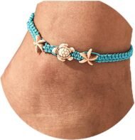 Boho Anklets Bracelets Blue Turtle Starfish Anklet String Bracelet Summer Beach Waterproof Barefoot Sandals Foot Jewelry for Women