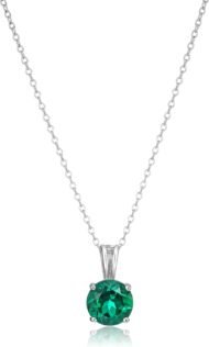 Sterling Silver Round Cut Birthstone Pendant Necklace 18"