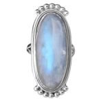Rainbow Moonstone Ring Solid Silver Ring sterling Silver Ring Rainbow Moonstone Semi Precious Stone Ring Middle Finger Cabochon Stone Ring (7.5)