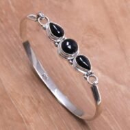 Artisan Handmade Onyx Bangle Bracelet . Sterling Silver Black Indonesia Birthstone 'Vision of Loveliness' - Image 2