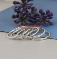 Set of Five Mixed Stacking Sterling Silver Ring Modern Handmade stacking set beaded ed hammered ring jewellery gift - Image 2