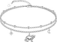 Women Anklets S925 Sterling Silver Cute Animal Layered Anklet Bracelet Adjustable Multilayer Beach Anklet Bracelet Summer Foot Jewelry Cable Chain 10-11 Inches