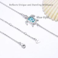 Blue Opal Sea Turtle Ankle Sterling Silver Anklet Fine Jewelry for Women Gifts 4 Level Adjustable Anklet (Large Bracelet) - Image 2