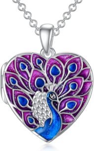 Heart Shaped Epoxy Resin Butterfly/Peacock/Hummingbird/Lotus/Rose Locket Necklace That Holds Pictures Photo Sterling Silver Personalized Locket Gift