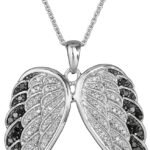 Sterling Silver Black and White Diamond Angel Wings Pendant Necklace (1/2 cttw), 18"