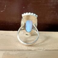 Rainbow Moonstone Ring Solid Silver Ring sterling Silver Ring Rainbow Moonstone Semi Precious Stone Ring Middle Finger Cabochon Stone Ring (7.5) - Image 2